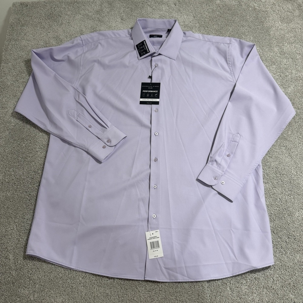 Shaquille O'Neal Big Fit Shirt Mens 18.5 37/38 Lavender Purple Cooling Stretch‎